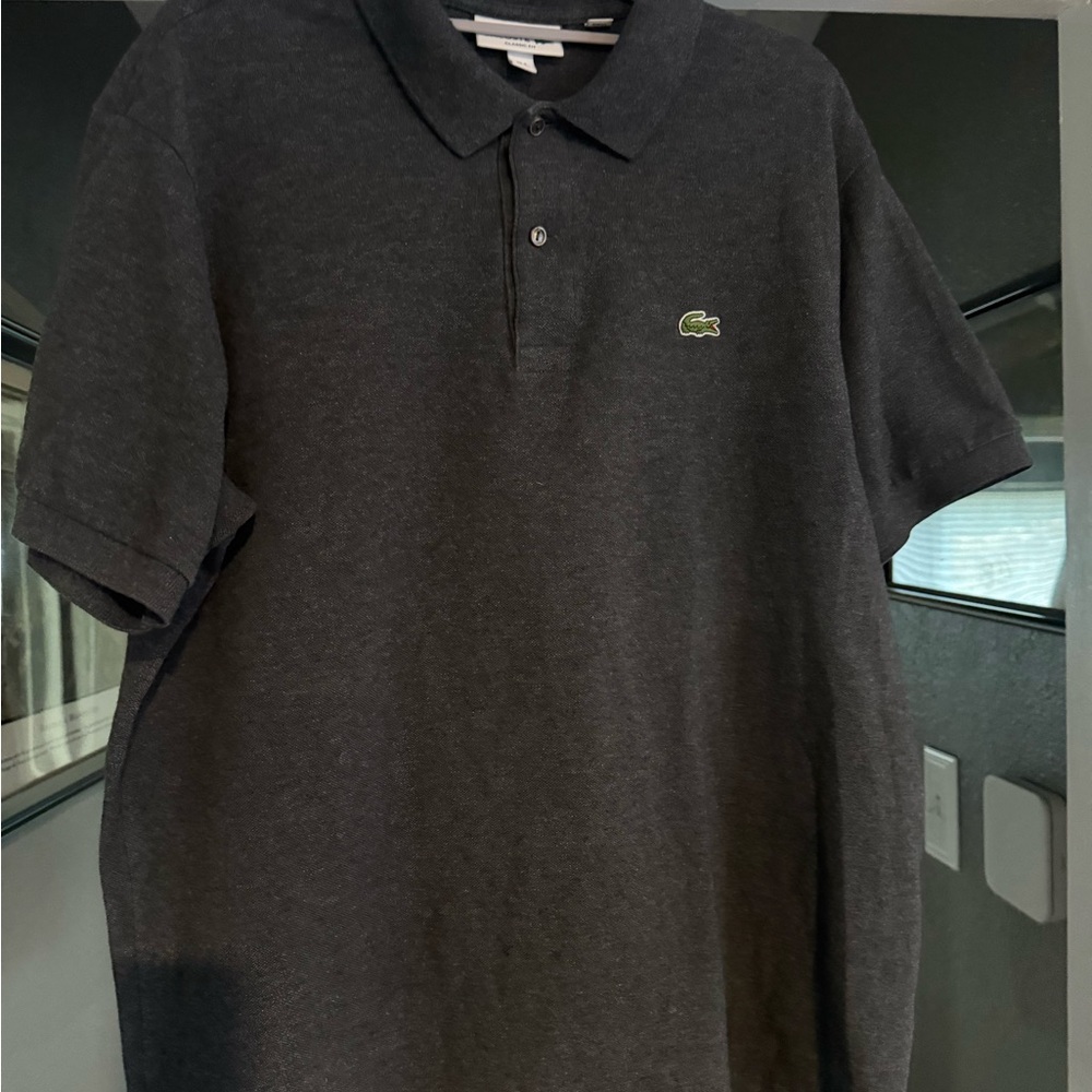 Lacoste Men's Charcoal Polo with Green Crocodile Logo